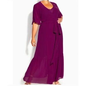 City Chic Purple Maxi Flutter Wrap Dress Size 2X